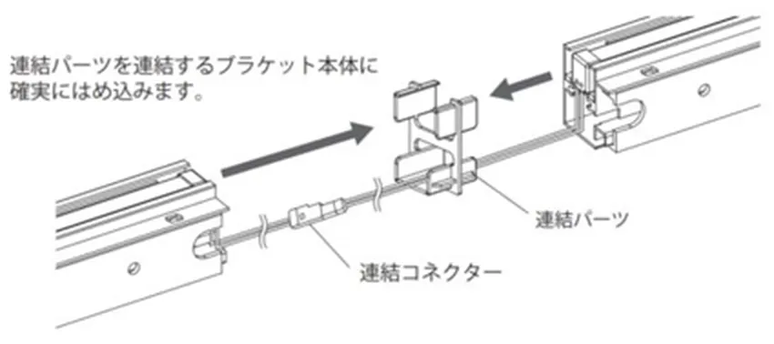連結パーツを連結するブラケット本体に確実にはめ込みます。
