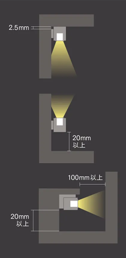 施工寸法図 2.5mm / 20mm以上 / 100mm以上